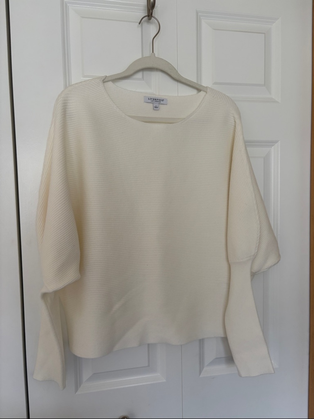 Liverpool Cream Ribbed Balloon-Sleeve Sweater